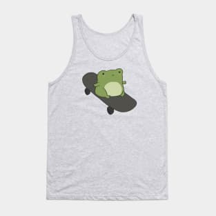 Cute Frog on Skateboard, Kawaii Cottagecore Aesthetic for Skateboarding Fans Tank Top